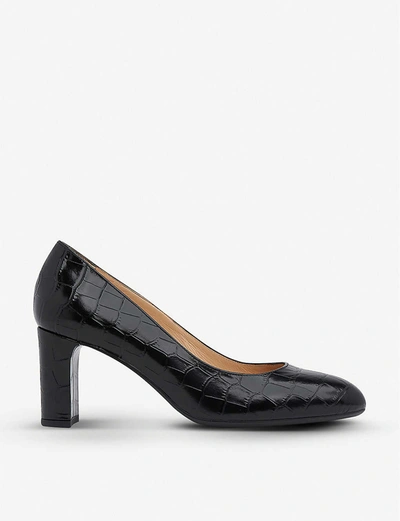 Lk Bennett Winola Mock-croc Leather Courts In Bla-black