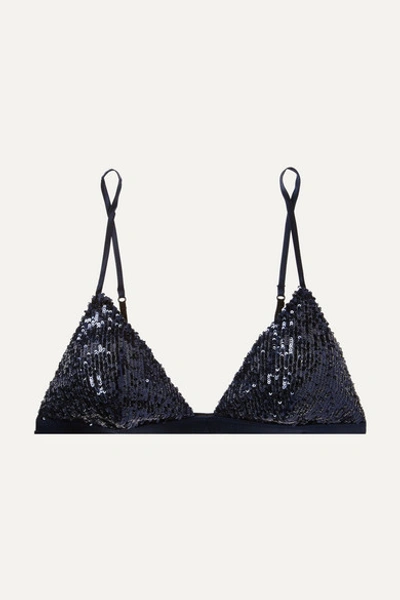 Kiki De Montparnasse Sequined Stretch-tulle Soft-cup Triangle Bra In Midnight Blue