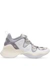 Fendi Mixed-media Chunky Leather Sneakers In Latte Cemento Bianco