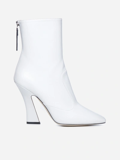 Fendi Karligraphy Embossed Leather Ankle Boots In Bianco