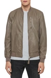 Allsaints Kino Leather Regular Fit Bomber Jacket In Warm Grey