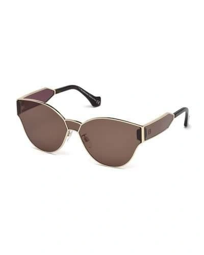 Balenciaga Monochromatic Shield Cat-eye Sunglasses, Gold