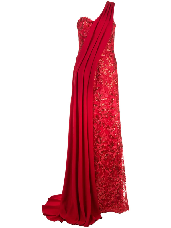 red crepe gown