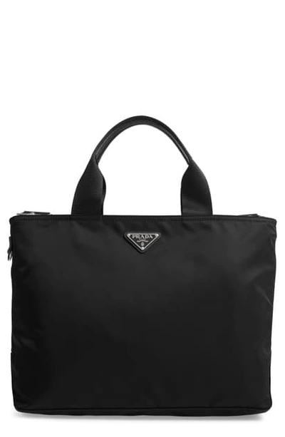 Prada Vela Double Handle Tote In Bordeaux/ Nero