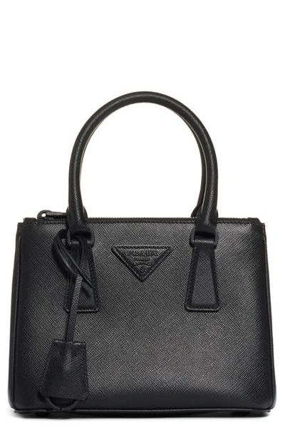 Prada Galleria Mini Saffiano Dual-zip Satchel Tote Bag In Black
