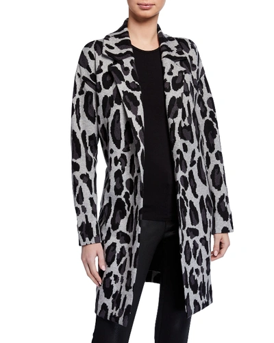 T Tahari Leopard-print Sweater Coat In Leopard/chalkboard