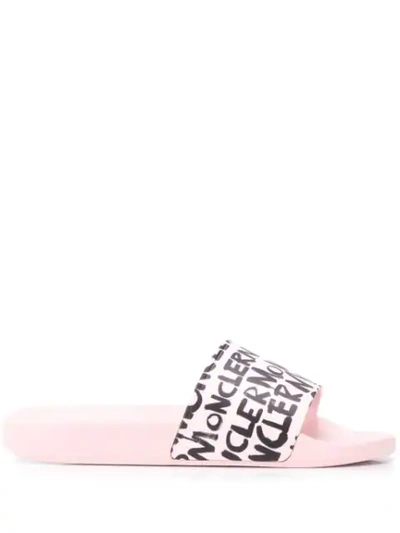 Moncler Graffiti Logo Print Slide Sandals In Pink