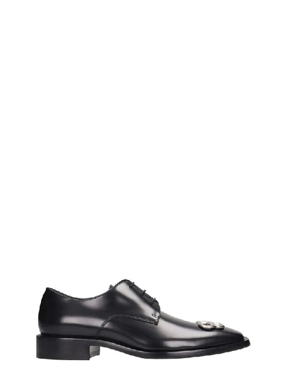 Balenciaga Rib Bb Lace Up Shoes In Black Leather
