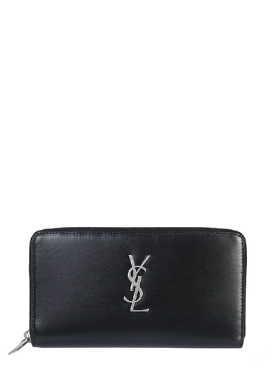 Saint Laurent Large Monogram Zip Around Wallet In Nero