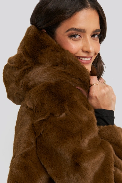Na-kd Hooded Faux Fur Jacket Brown