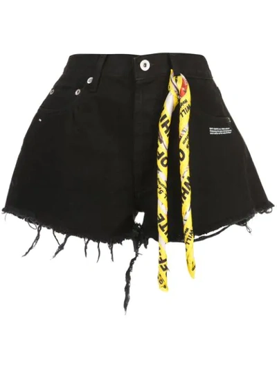 Off-white Scarf-embellished Distressed Denim Shorts In Black