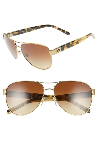 Tory Burch Gradient Contrast-arm Aviator Sunglasses, Tortoise/gold In Brown
