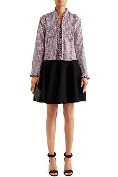 Alaïa Ruffle-trimmed Printed Cotton-poplin Blouse In Merlot