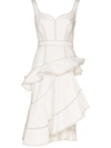 Alexander Mcqueen Contrast Stitch Denim Ruffle Midi Dress In White