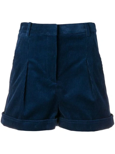 Stella Mccartney Danielle Pleated Cotton-corduroy Shorts In Navy