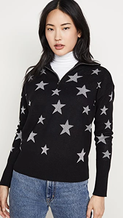 Chaser Star Intarsia Drop Shoulder Funnel Neck Pullover In Black And Silver