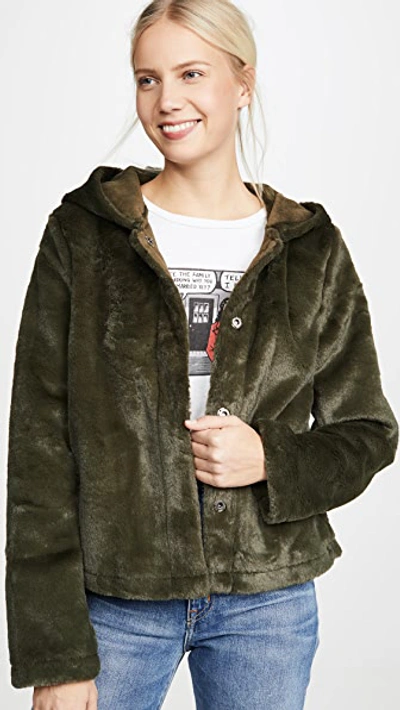 Line & Dot Andi Reversible Faux Fur Jacket In Olive