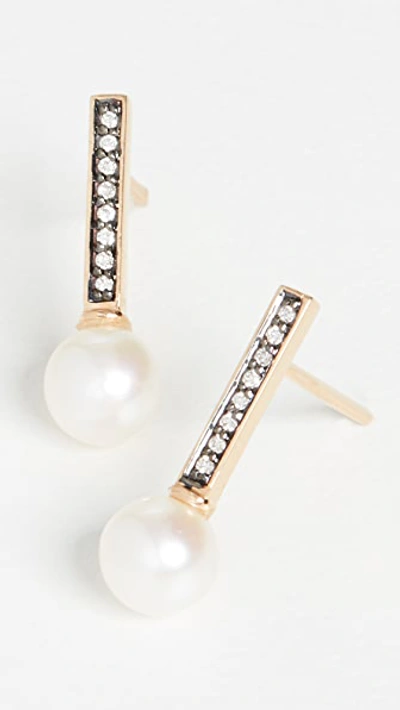 Sorellina 18k Diamond & Pearl Stick Studs In Diamond/white Pearl