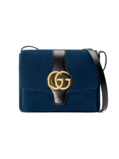 Gucci Arli Medium Suede Shoulder Bag In Blu Ink/ Nero