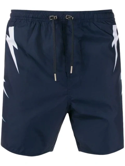 Neil Barrett Lightning Print Swim Shorts In Blue