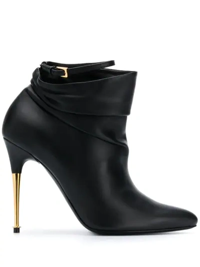 Tom Ford Gold-tone Heel 110mm Ankle Boot In Black