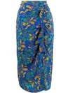 Saloni Berry Leaf-print Silk Skirt In Blue