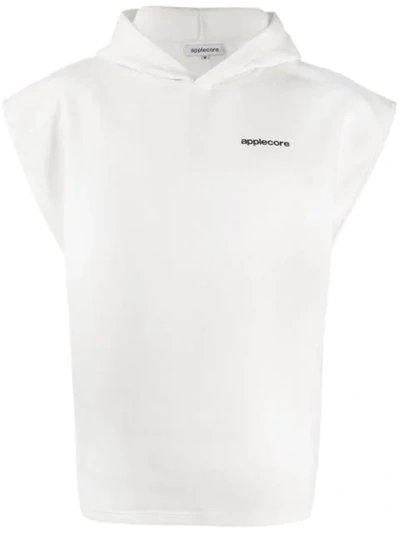 Applecore Sleeveless Logo Printed Hoodie In White