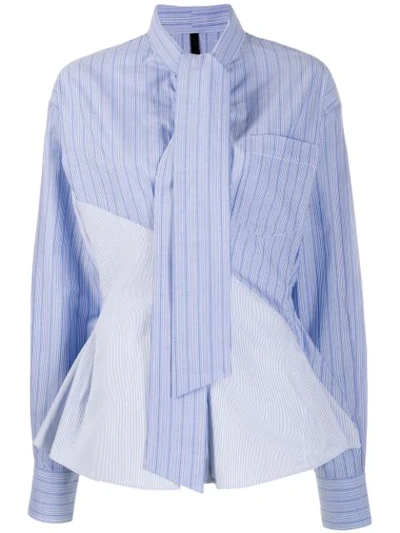 Ben Taverniti Unravel Project Striped Cotton Blouse In Light Blue