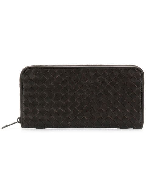 Bottega Veneta Intrecciato Weave Zip-around Wallet In Brown | ModeSens