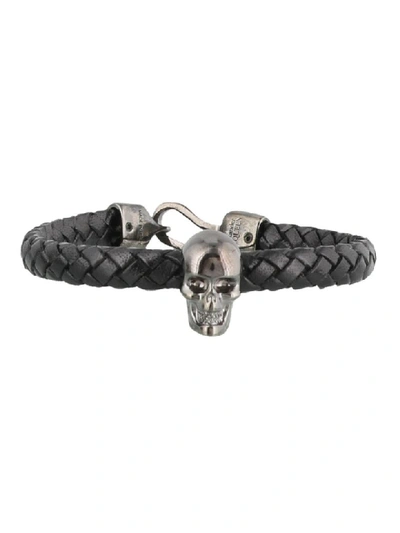 Alexander Mcqueen Skull Leather Bracelet In Black