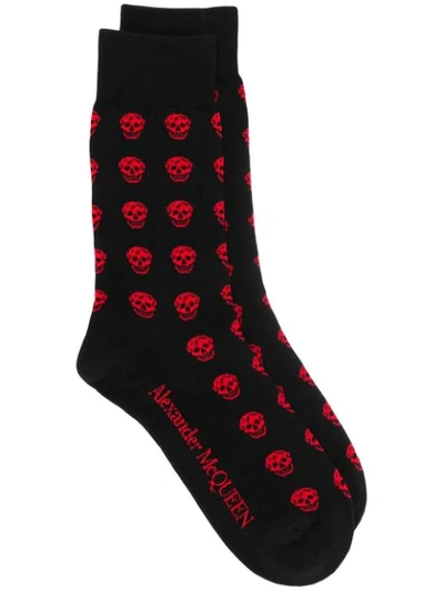Alexander Mcqueen Black And Red Cotton Blend Socks