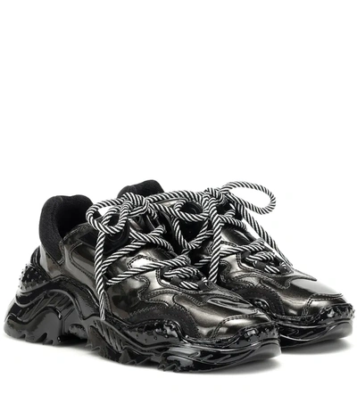N°21 Billy Metallic Leather Trainers In Black