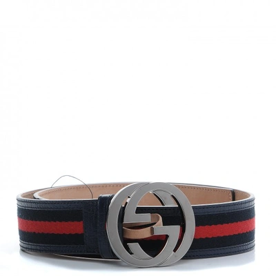 Pre-owned Gucci Interlocking G Belt Web Navy Blue/red