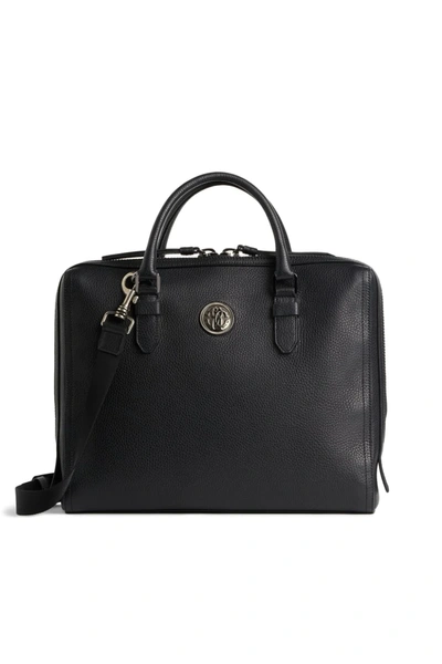 Roberto Cavalli Textured Leather Briefcase In Black