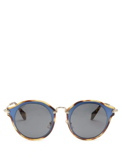 Miu Miu Trimmed Monochromatic Round Sunglasses In Blue Multi