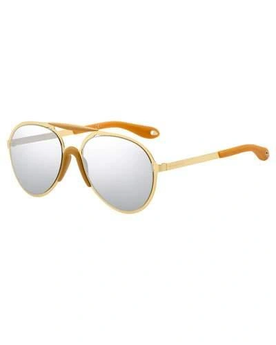Givenchy Mirrored Aviator Sunglasses, Yellow