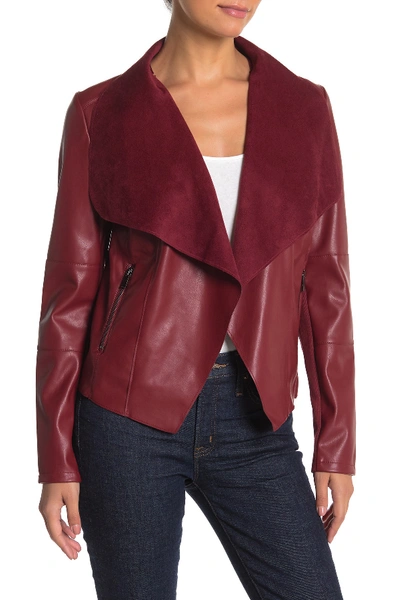 Bagatelle Drape Faux Leather & Faux Suede Jacket In Red