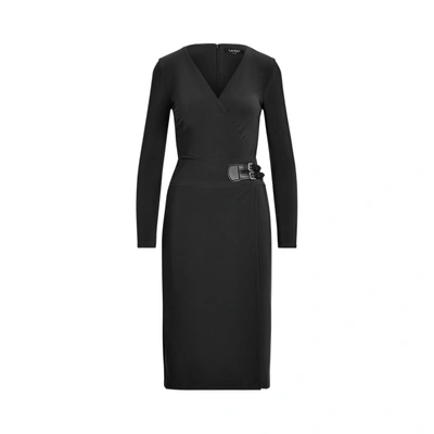 Ralph Lauren Double Buckle Jersey Dress In Black