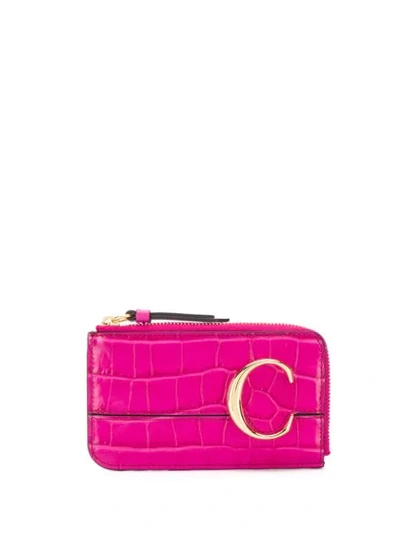 Chloé Croc-embossed Small Leather Purse In Pink