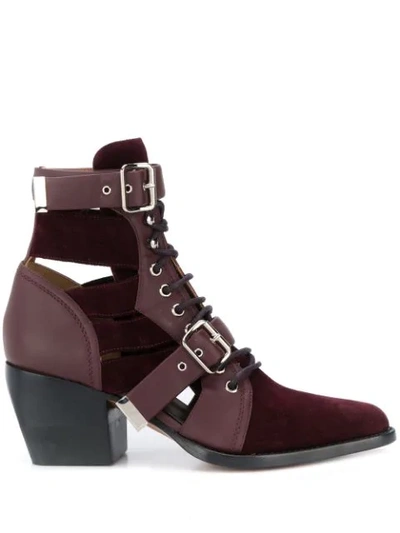 Chloé Rylee 60 Cut-out Leather And Suede Boots In Purple