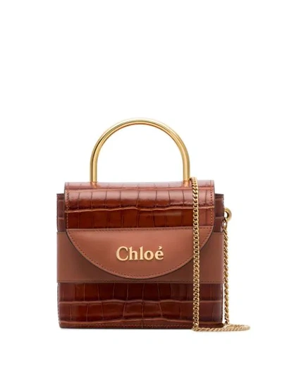 Chloé Small Aby Lock Croc-embossed Leather Bag In Brown