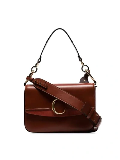 Chloé Sepia Brown Medium C Ring Leather Shoulder Bag