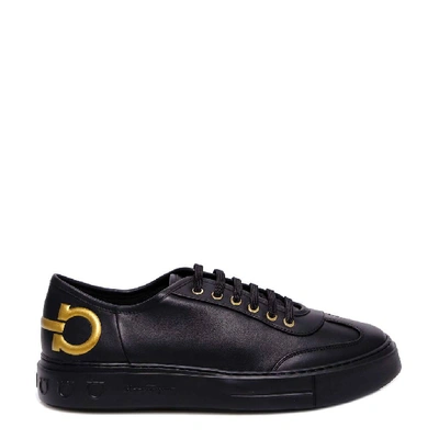 Ferragamo Leather Low-top Sneakers In Black