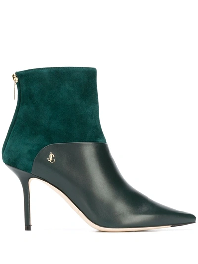 Jimmy Choo Beyla 85 Leather And Suede Ankle Boots In Green