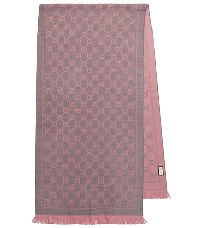 Gucci Logo-print Wool Scarf, Graphite/pink In Light Pink
