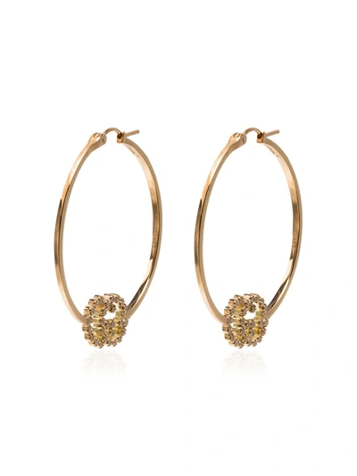 Gucci 18kt Yellow Gold Diamond-embellished Gg Logo Hoop Earrings