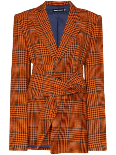 House Of Holland Checked Wrap Tie Blazer In Orange