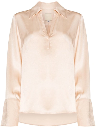 Usisi Catarina Split Sleeve Satin Blouse In Neutrals