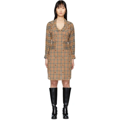 Burberry Vintage Check Silk And Cotton Shirt Dress In Beige