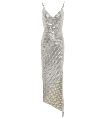 David Koma Lame Spaghetti-strap Asymmetric Dress In Silver